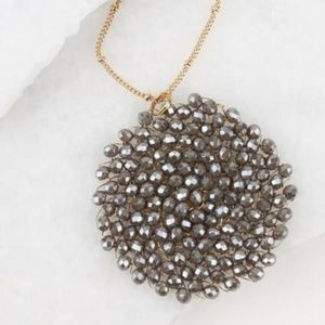 Turquoise Blue Wire-Beaded Crystal Circle Pendant Necklace